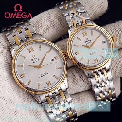 Omega De Ville 2-Tone Gold Steel Lovers Replica Watch - Yellow Gold Bezel